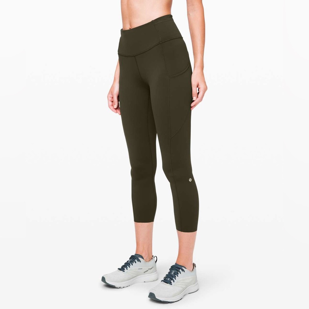 lululemon athletica Olive Green Cropped High-Rise Pocket Leggings